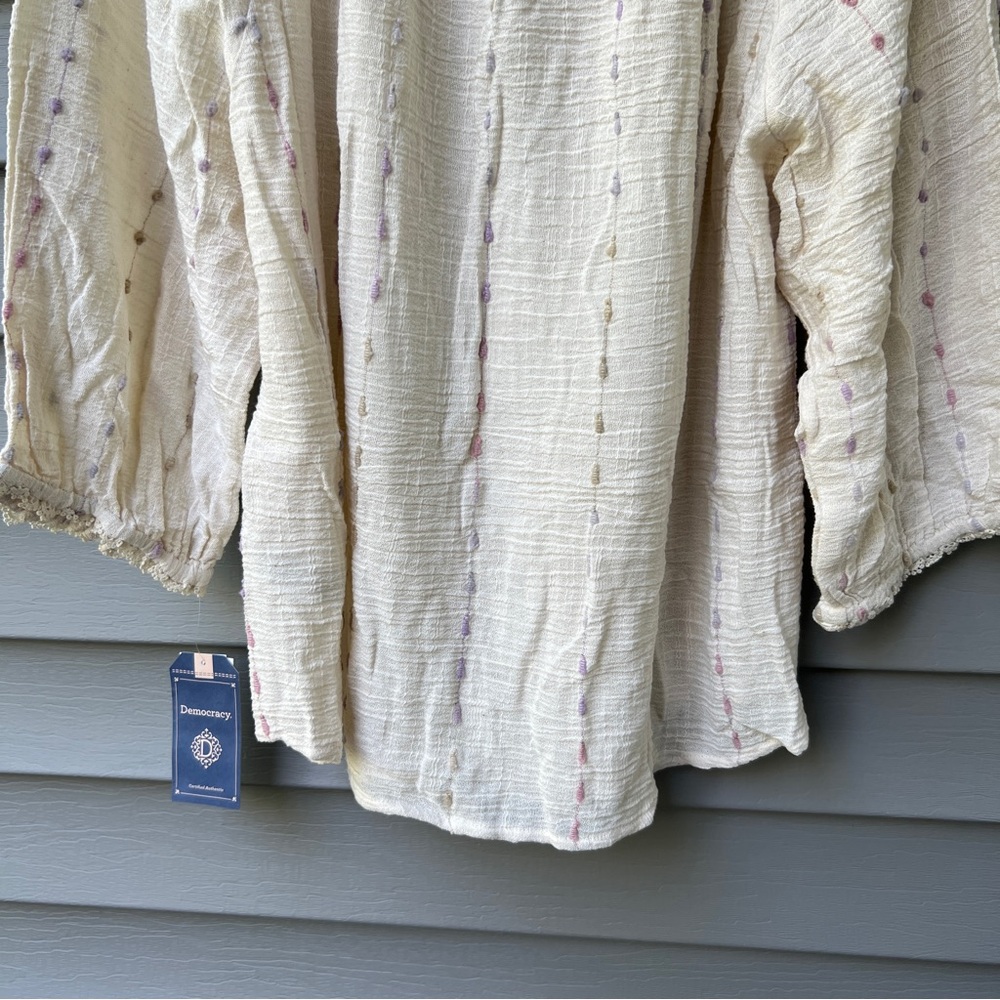 Democracy Crochet Detail Blouse Plus Size 2X Split V-Neck Braided Tie Front Boho - Picture 8 of 16